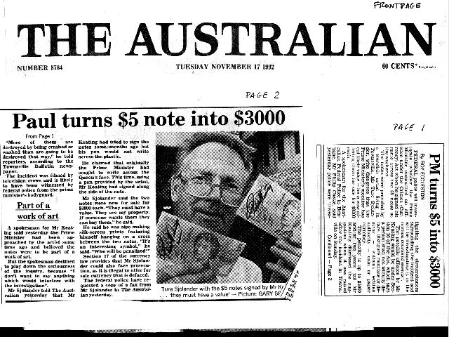 The Keating $ 5 Note Signed